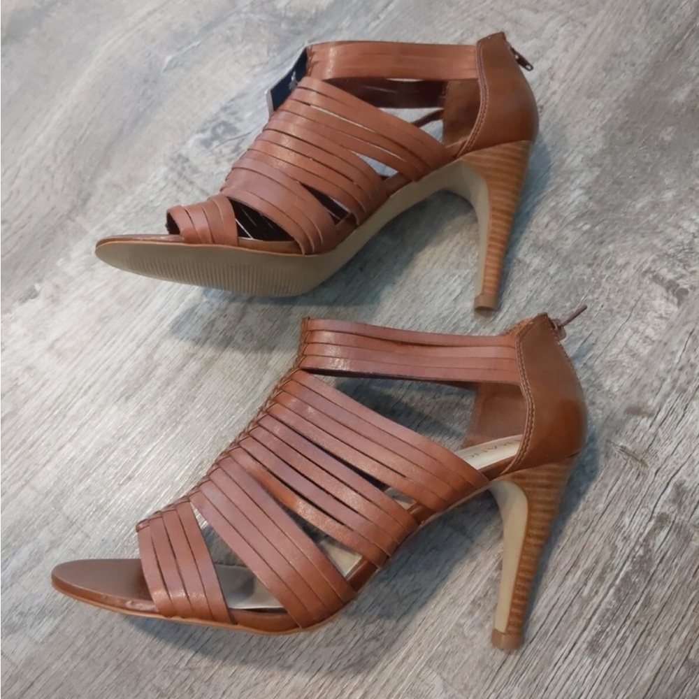 Franco Sarto Women's Brown Leather  Strappy High Heel Shoe Size 6.5 Stiletto